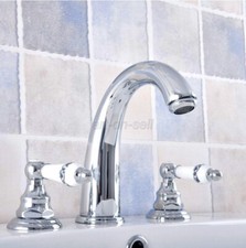 Chrome Brass Widespread Bathroom Vanity 3-Hole 2 Handles Vanity Sink Faucet