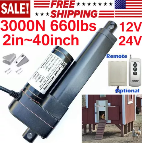 DC 12V Linear Actuator Heavy Duty Stroke 2"~40" 1000MM 3000N 660lbs Waterproof