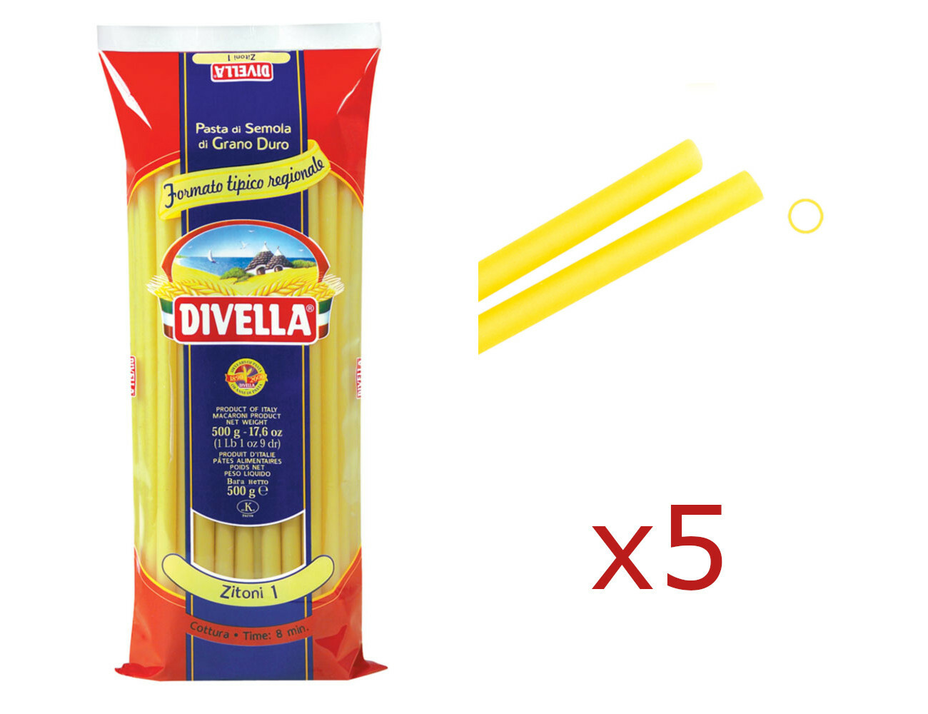 Pasta Divella Italienische ZITONI aus Hartweizenmehl 5 Stück 500 gr