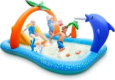 EVAJOY EJ-HF022 Inflatable Play Center Kiddie Pool with Slide & Sprinkler - New