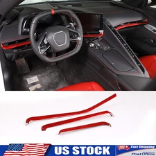 Red Real Carbon Fiber Interior Dash Trim Cover Set Fits Corvette C8 2020-2025