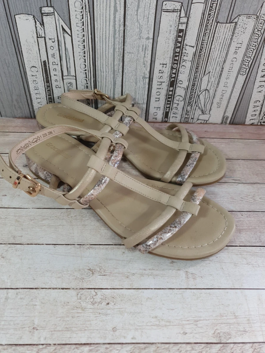 Beige flat strappy sandals sale