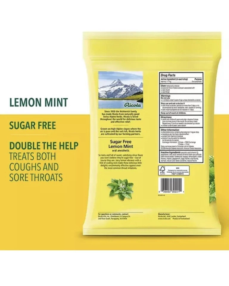 PACK 2 - Gotas Ricola Limón Sin Azúcar Como Nueva, 105 unidades (Total 210) ¡ENVÍO GRATUITO!! Foto 3 de 4