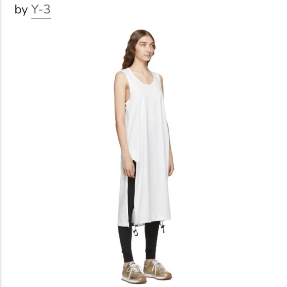 Y-3 Size S White Drawstring Womens Midi Dress Adidas Yohji Yamamoto - Image 2 of 4