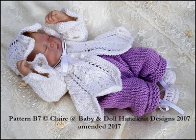 BABYDOLL HANDKNIT DESIGNS KNITTING PATTERN B7 CHEVRON COAT SET 7-12" DOLL