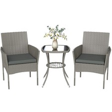 Outsunny 3 Piece Rattan Bistro Set with 2 Tier Glass-Top Table, Chairs