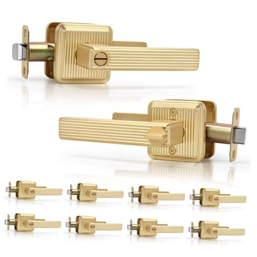 10 Pack Wholesale Brushed Gold Privacy Door Lever Stripe Style Door Handles