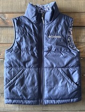 Columbia Youth XS 4/5 Reversible Puffer Vest Navy Blue Pink Fleece Full Zip