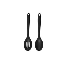 2 Pack Nonstick Silicone Slotted Spoons,High Heat Resistant Medium, Black