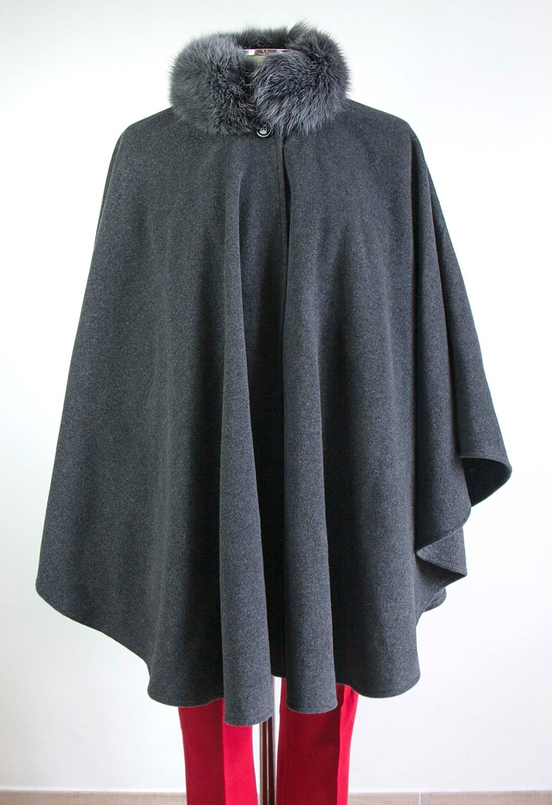 Mantella BAYA Paris Cashmere Wool Volpe Luxury Cape Poncho Real Fur One Size