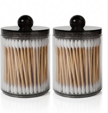 2-Pack Black Plastic Qtip and Cotton Swab Holder Dispenser Set for Bathroom