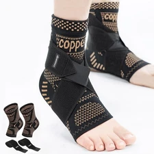 Ankle Brace for Sprained Ankle Compression Sleeve, 2 Pack Copper Infused Ankl...