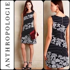 Maeve Anthropologie Effamy Shift Dress Women Medium Black Polka Dot Floral Chic