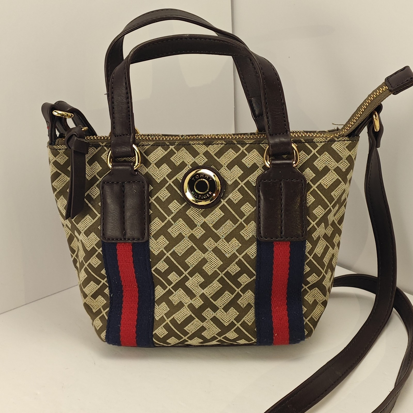 Tommy Hilfiger Vintage Signature Monogram Crossbody Micro Tote Bag