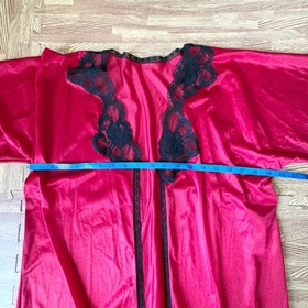 Vintage Red Black Nylon Lace Trim Lingerie Robe Made in USA Kimono Style