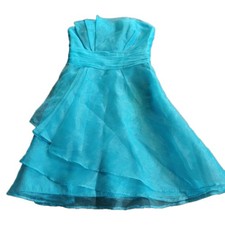 Davids Bridal Malibu Blue Organza Dress 2 Strapless Prom Homecoming Bridesmaid