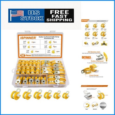 Versatile 52pcs Stainless Steel Cable Clamp Assortment - Rubber Protected Design