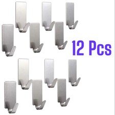 12 Pc Self-Adhesive Hooks Stainless Steel Strong Sticky Stick 