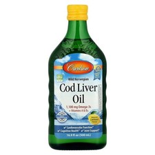 Carlson Labs Wild Norwegian Cod Liver Oil Lemon 16.9 oz 500 ml 1100 mg Omega-3