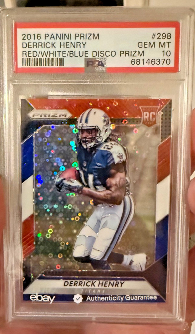 💎 DERRICK HENRY 2016 PRIZM RED WHITE BLUE DISCO RC PSA 10 GEM MINT POP 17 ! 💎