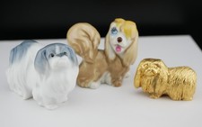 Collection of 3 Pekingese Figures Metzler & Ortloff ~ Wade and Gilt Metal