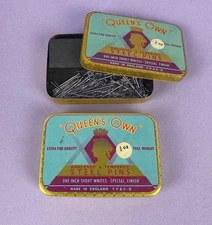 2 X Queen's Own Steel Pins Tins Vintage Unused Stock + Contents Made In England