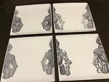 Unique Set Of 4 Mitchell Black 9.5" Armor Knights Medieval Square Dinner Plates