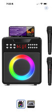 Karaoke Machine, Portable Bluetooth Speaker with 2 Wireless Microphones Lights D