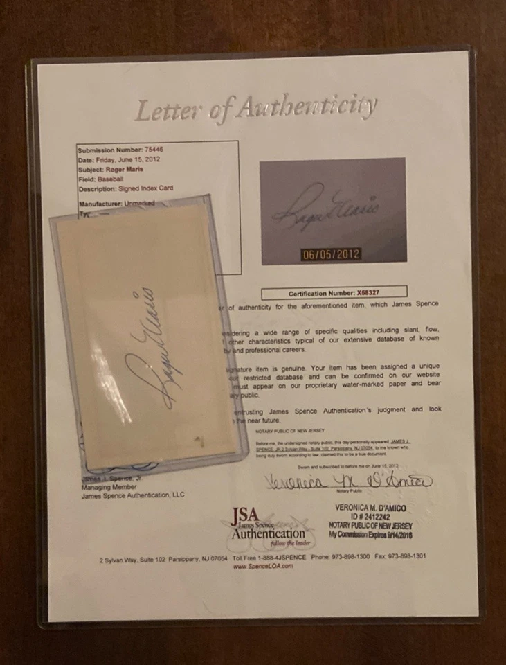 Roger Maris Signed Baseball 3x5 Index Card JSA Certified Auto X58327 Yankees - Image 4 of 4