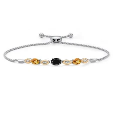 925 Silver and 10K Yellow Gold Black Sapphire and Yellow Sapphire and Lab Grown