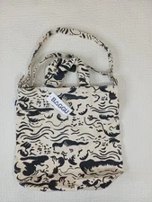 Baggu NWT Natural Cloud Snap Duck Bag Canvas Print Shoulder Strap Handles Pocket
