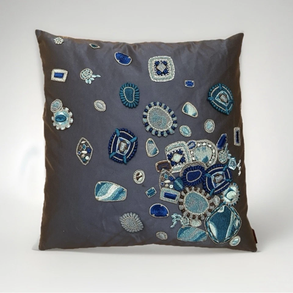 Missoni Home $1200 Silk Embroidered Throw Pillow 16x16 - Image 2 of 4