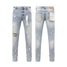 Light Blue Purple Brand Men's Personality Fashion Slim Fit Splash-Ink Jeans