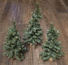 Lot Of 3 Christmas Trees On Wooden Base for Christmas/Snow Village 9" Tall