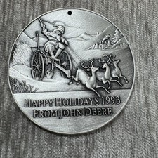 Vintage John Deere Christmas Ornament 1993 Pewter Tractor Holidays Santa Farm