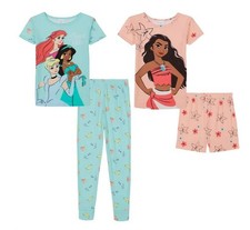 Disney Princess Girl's 4-Piece Character Short-Sleeved Cotton Pajama Set