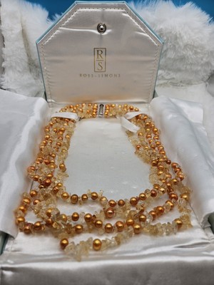 Ross Simons Golden Citrine & Pearl Torsade Necklace Sterling Silver-Vintage