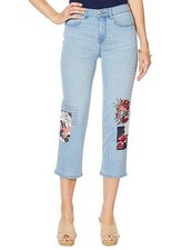 DG2 Diane Gilman Denim Stretch Embroidered Cropped Jeans Chambray 12 New