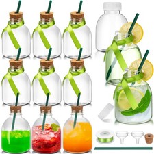 12 PCS 10oz Plastic Patron Bottles Cork Straw Empty Drinks Potion Jar Green