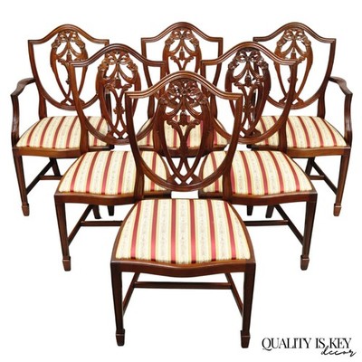 Vintage Sheraton Federal Mahogany Shield Back Dining Room Chairs - Set of 6