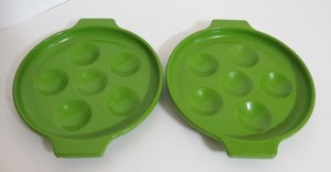 Vintage Green Enamelware Metal Escargot Seafood Snail Oyster Antique Tray Plates