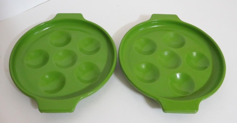 Vintage Green Enamelware Metal Escargot Seafood Snail Oyster Antique Tray Plates