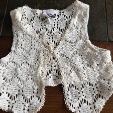 True Vintage 1988 Y.B. Normal Ivory Crochet Tie-Front Vest-Girls Size 5-1 Owner