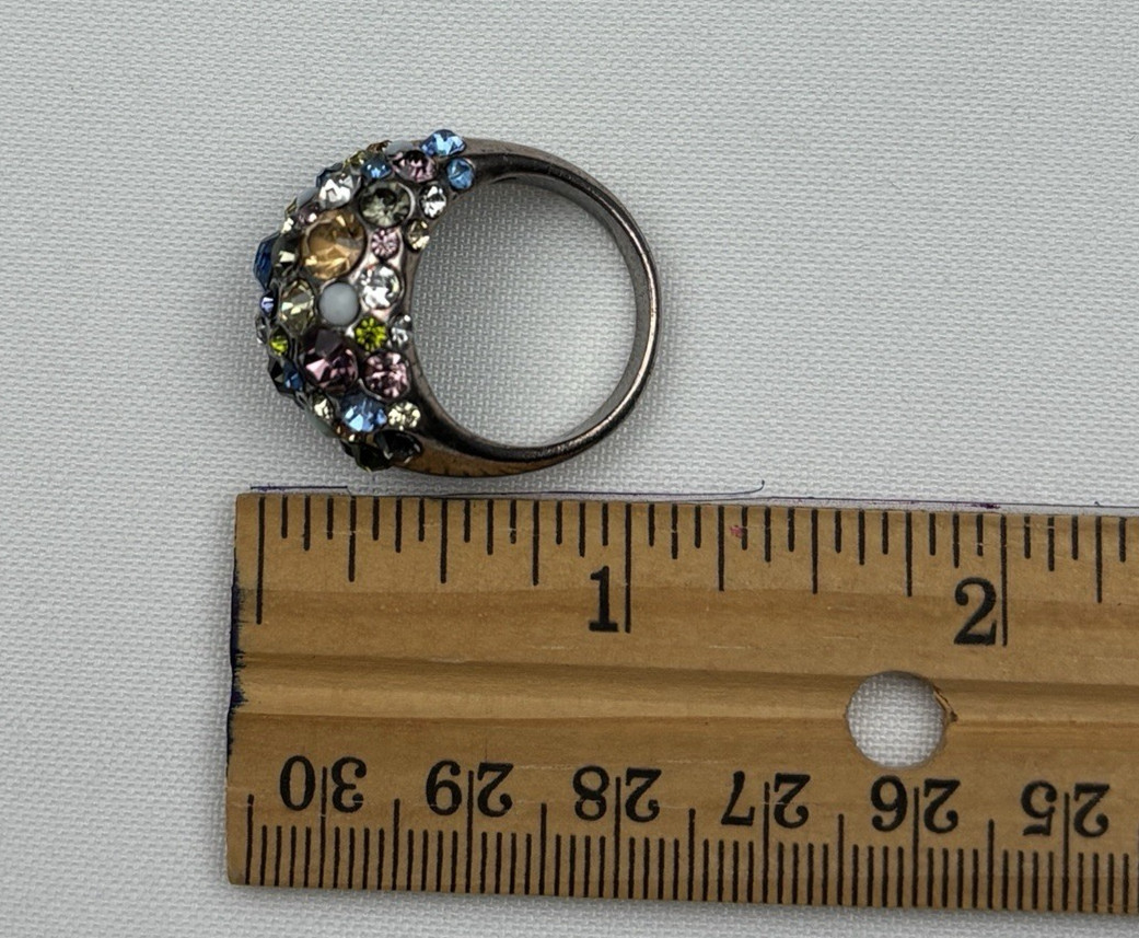 Multicolor Rhinestone Dome Shape Silver Tone Cock… - image 6