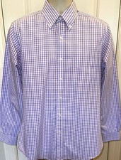 BROOKS BROTHERS Shirt 16 34 Purple Gingham Regent Fit Non-Iron Dress