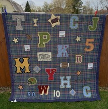 Pottery Barn Kids full queen plaid Football Quilt Pillow shams EUC