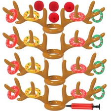 Christmas Games Decorations, Inflatable Reindeer Antler Ring Brown-4 Pack