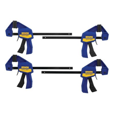 IRWIN 6 Inch One Handed Mini Bar Clamp Quick Grip Blue Bar Clamp Set 4 Pack