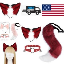 Furry Cat Fox Tail Faux Fur Costume Set with Wolf Ears and Neck Choker