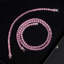 3-4mm PINK VVS1 D Moissanite Tennis Chain Bra...